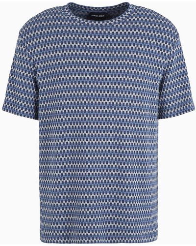 Giorgio Armani T-shirt Mit Rundhalsausschnitt Aus Viskosestretch-jersey In Jacquard-verarbeitung - Blau