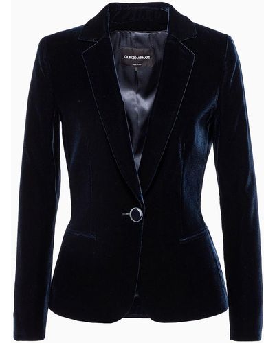 Giorgio Armani Single-breasted Velvet Jacket With Jewel Button Detail - Black