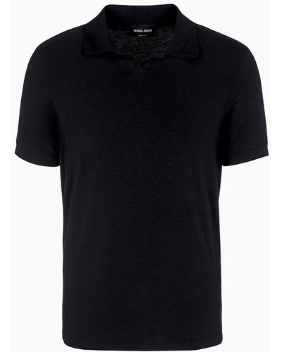 Giorgio Armani Stretch Bamboo-viscose Jersey Polo Shirt - Black