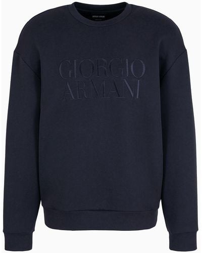 Giorgio Armani Sweat-shirt Ras-du-cou En Jersey Double De Micro Modal - Bleu