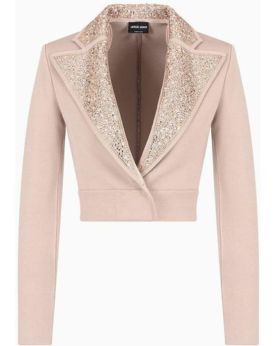 Giorgio Armani Short Single-breasted Jacket In Wool And Viscose - White