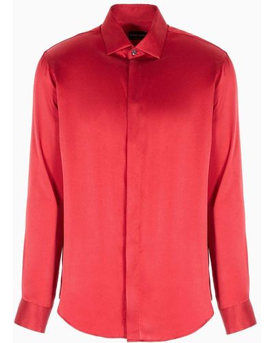 Giorgio Armani Regular-fit Silk Shirt - Red