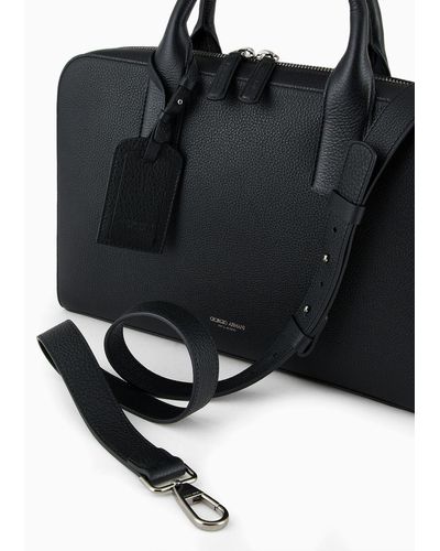 Giorgio Armani Pebbled Leather Briefcase - Black