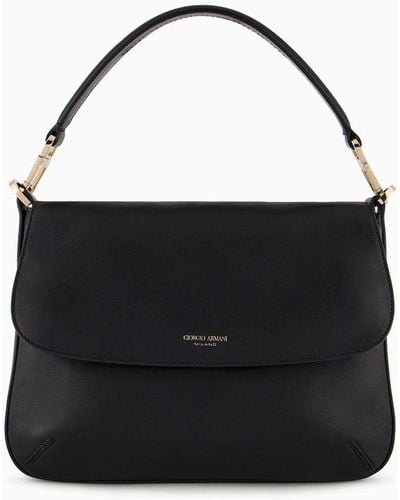 Giorgio Armani Medium La Prima Soft Baguette Bag In Nappa Leather - Black