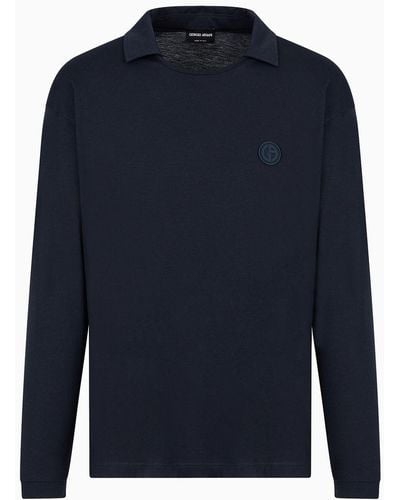 Giorgio Armani T-shirt À Manches Longues En Jersey De Coton Pima - Bleu
