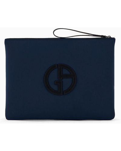 Giorgio Armani Neoprene Clutch Bag With Oversized Logo - Blue