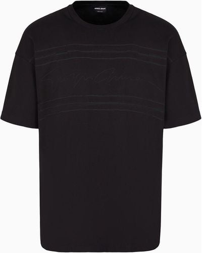 Giorgio Armani Camiseta De Cuello Redondo En Punto De Algodón Orgánico Asv - Negro
