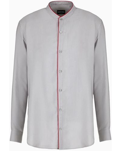 Giorgio Armani Regular-fit Shirt In Lyocell And Silk - Gray