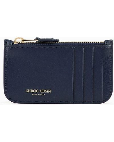 Giorgio Armani Zipped Palmellato Leather La Prima Card Holder - Blue