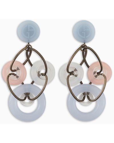 Giorgio Armani Clip-on Earrings With Resin And Opalescent Pendants - White