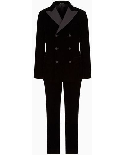 Giorgio Armani Madison Line Full-canvas Velvet Suit With A Double-breasted Jacket - Black