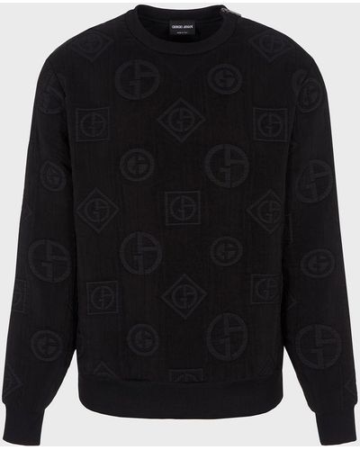 Giorgio Armani Sweat-shirt Ras-du-cou En Tissu Jacquard À Logo All Over - Noir