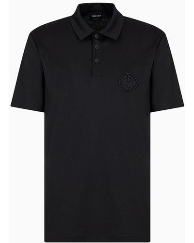 Giorgio Armani Short-sleeved Polo Shirt In Cotton Interlock - Black