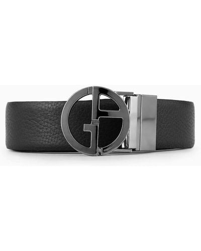 Giorgio Armani Two-toned Reversible Belt In Smooth Pebbled Leather - White