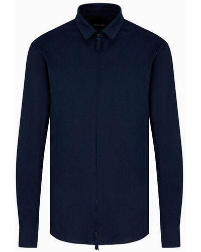 Giorgio Armani Camicia Con Zip In Jersey Di Cotone - Blu
