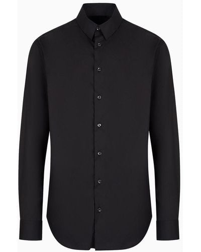 Giorgio Armani Stretch Fabric Shirt With Collar Stays - Black