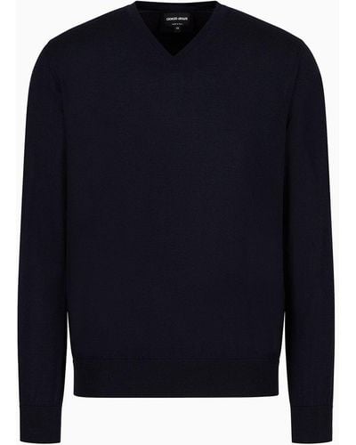 Giorgio Armani Pure Virgin Wool, Crew-neck Sweater - Blue