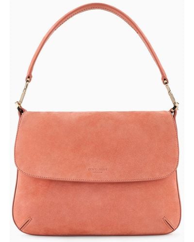 Giorgio Armani Medium La Prima Soft Baguette Bag In Suede - Pink