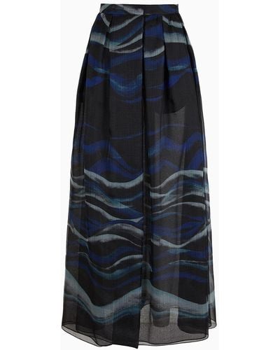 Giorgio Armani Printed Silk-organza, Long Skirt - Blue