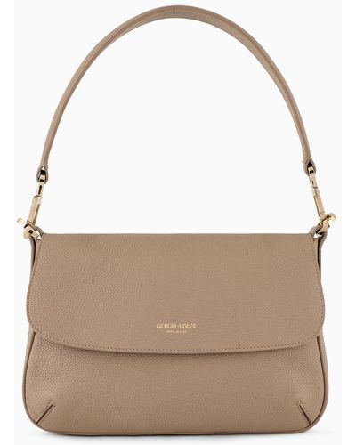 Giorgio Armani Small La Prima Soft Bag In Pebbled Leather - Natural