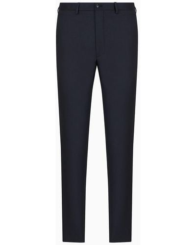 Giorgio Armani Flat-front Trousers In Wool And Cashmere Gabardine - Blue