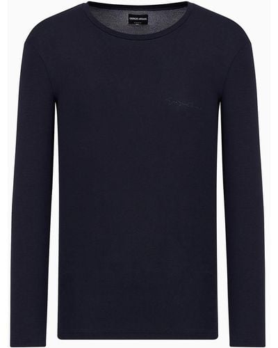 Giorgio Armani Camiseta De Estar Por Casa De Manga Larga En Modal Elástico - Azul