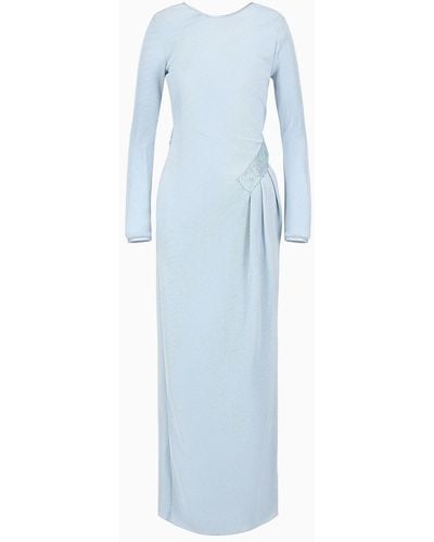 Giorgio Armani Langes Kleid Aus Plissiertem Jersey - Blau