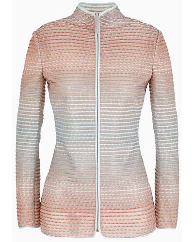 Giorgio Armani Single-breasted Zipped Jacket In An Embroidered Gradient Fabric - Pink