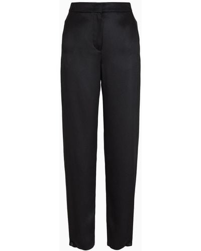 Giorgio Armani Straight-cut Pants In Double Silk Satin - Black
