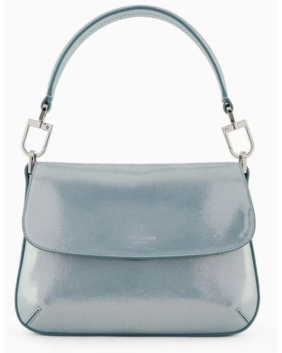 Giorgio Armani La Prima Soft Small Baguette Bag In Shiny Nubuck - Blue