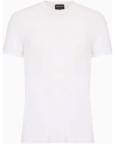Giorgio Armani Camiseta De Punto De Viscosa De Bambú Elástico Con Bordado Ga - Blanco
