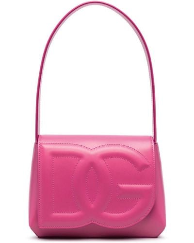 Dolce & Gabbana Borsa a spalla in pelle con logo goffrato - Rosa