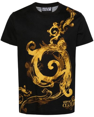 Versace T-shirt nera stampa pannello oro - Nero