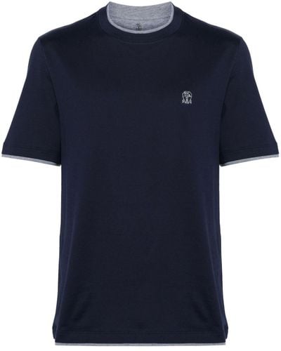 Brunello Cucinelli T-shirt a strati con ricamo - Blu