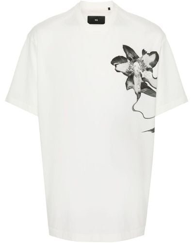 Y-3 T-shirt bianca stampa fiore - Bianco