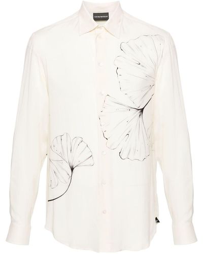 Emporio Armani Floral-print semi-sheer shirt - Bianco