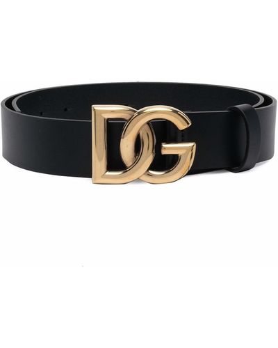 Dolce & Gabbana Cintura in pelle con fibbia logo DG - Nero