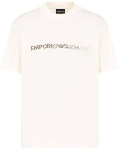 Emporio Armani T-shirt panna con ricamo - Bianco