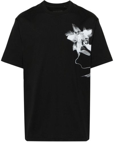 Y-3 T-shirt nera stampa fiore - Nero