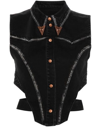 Versace Jeans Couture Canotta denim in stile corsetto - Nero