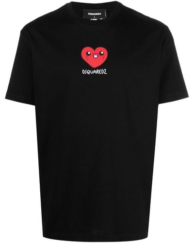 DSquared² T-Shirt In Cotone Con Logo A Cuore - Nero