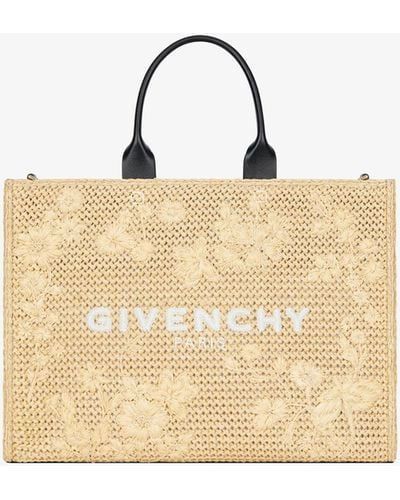 Givenchy Medium G-tote Bag In Raffia With Floral Embroidery - Natural
