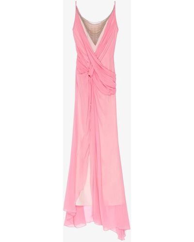 Givenchy Abito da sera drappeggiato in seta con catene - Rosa