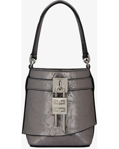 Givenchy Micro Shark Lock Bucket Bag In Laminated Leather - White