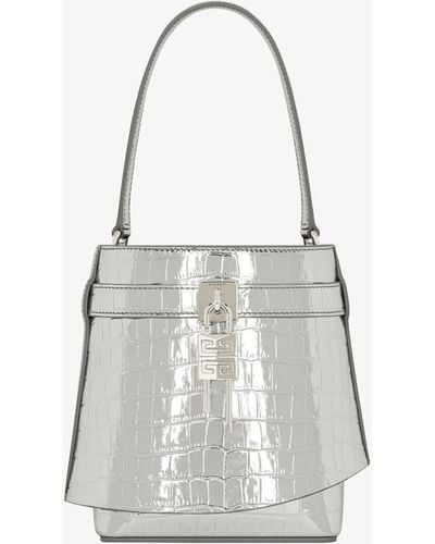 Givenchy Shark Lock Bucket Bag In Crocodile Effect Leather - White