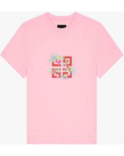 Givenchy T-shirt in cotone con stampa 4G Flowers - Rosa