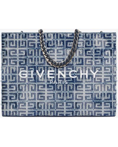 Givenchy Cabas G-Tote médium en denim 4G avec chaîne - Bleu