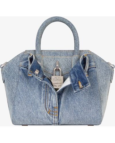 Givenchy Mini Antigona Lock Bag In Jeans - Blue