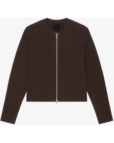Givenchy Cardigan oversize en laine avec zip sur le devant - Marron