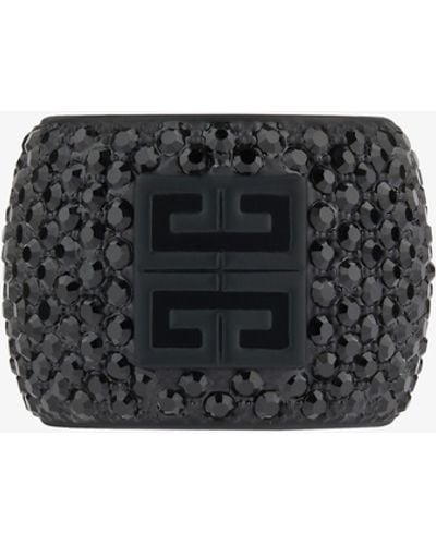 Givenchy Bague 4G en métal avec cristaux - Noir